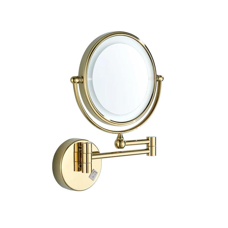 

LEDEME Led Gold Makeup Mirror Round magnification Bright Bathroom Mirrors metal Double Sided Wall Mount Vanity Mirror L6508DG