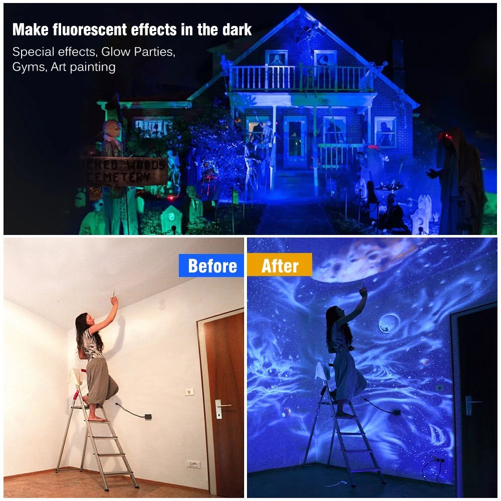 UV Flood Light Lamp 50W 100W UV Curing Party Stage Blacklight for Parties Curing Glue 395nm Halloween Fluorescent Stage lights led stage light black light bulbs uv curing lamp
