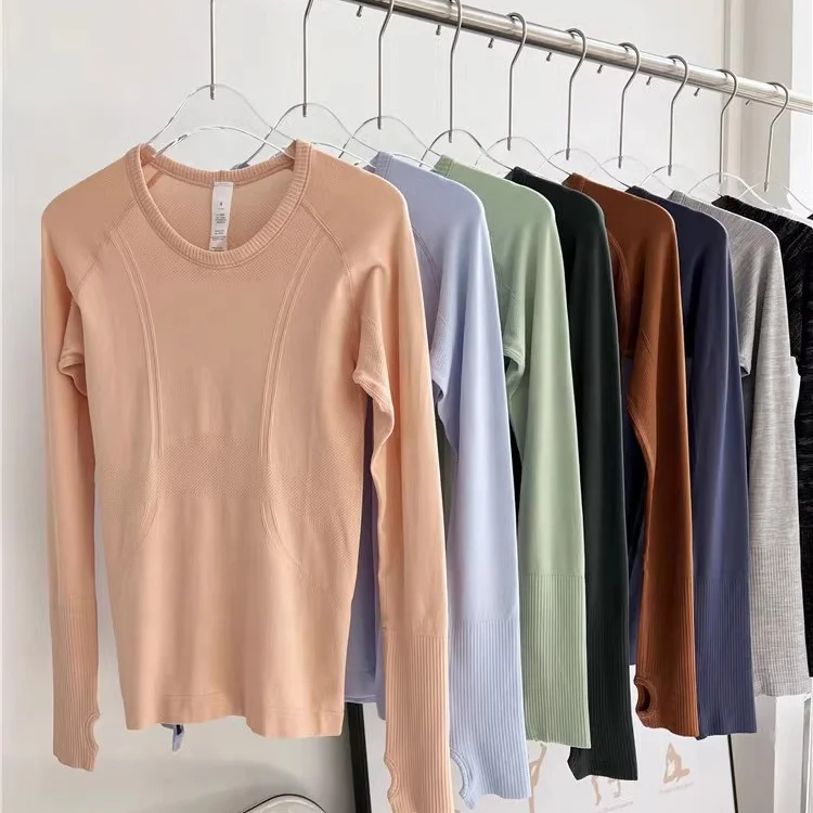 

Бесшовная одежда для фитнеса с длинным рукавом для верховой езды, топ для йоги, женская одежда для бега, атлетики, тренажерного зала, тренировок, рубашка с отверстиями для больших пальцев