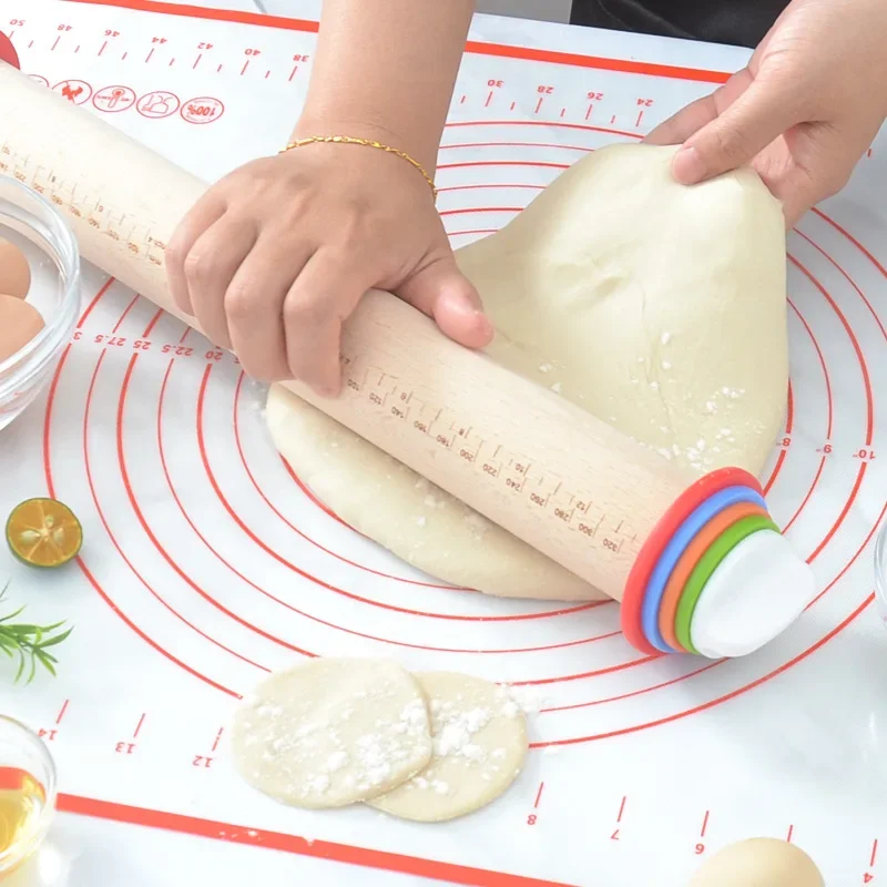 Multi-Function Stainless Steel and Silicone Rolling Pin with Adjustable Thickness Rings and Non-Stick Kneading Mat