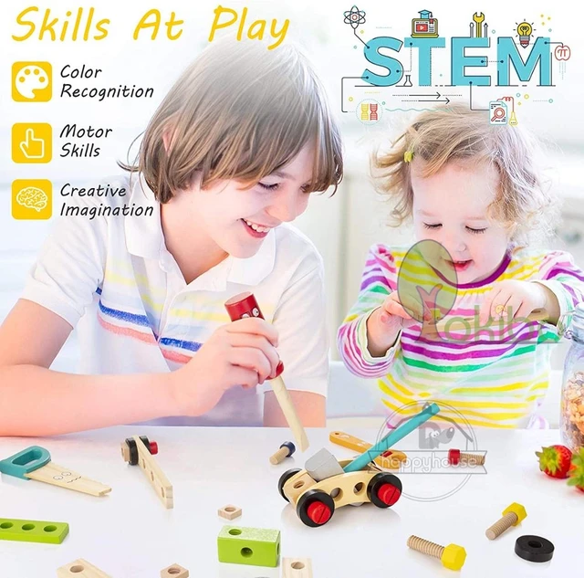 Kids Wooden Toolbox Pretend Play Set Educational Montessori Toys Nut Disassembly Screw Assembly Simulation Repair Carpenter Tool 5