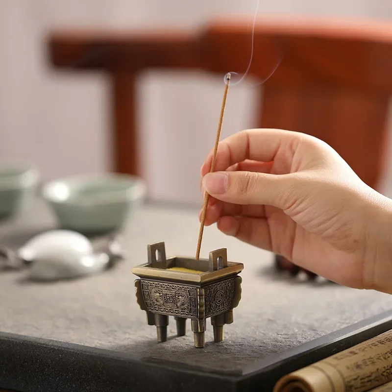 Mini Ding Shaped Incense Burner Home Indoor Tea Ceremony Decor Fragrance Sandalwood Vertical Antique Incense Insertion Seat, 1Pc