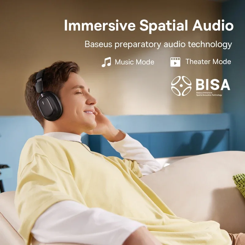 Baseus h1i ANC bezdrátový bowie sluchátka Bluetooth 5.3 rámus odvolání hi-res 38db 3D spatial audio ucho sluchátka