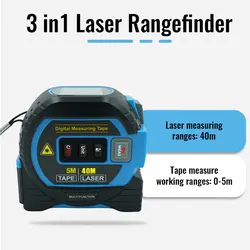 3 - in - 1 High Precision Laser and Steel Tape Measure with Enhanced Elasticity (Blue 40m)