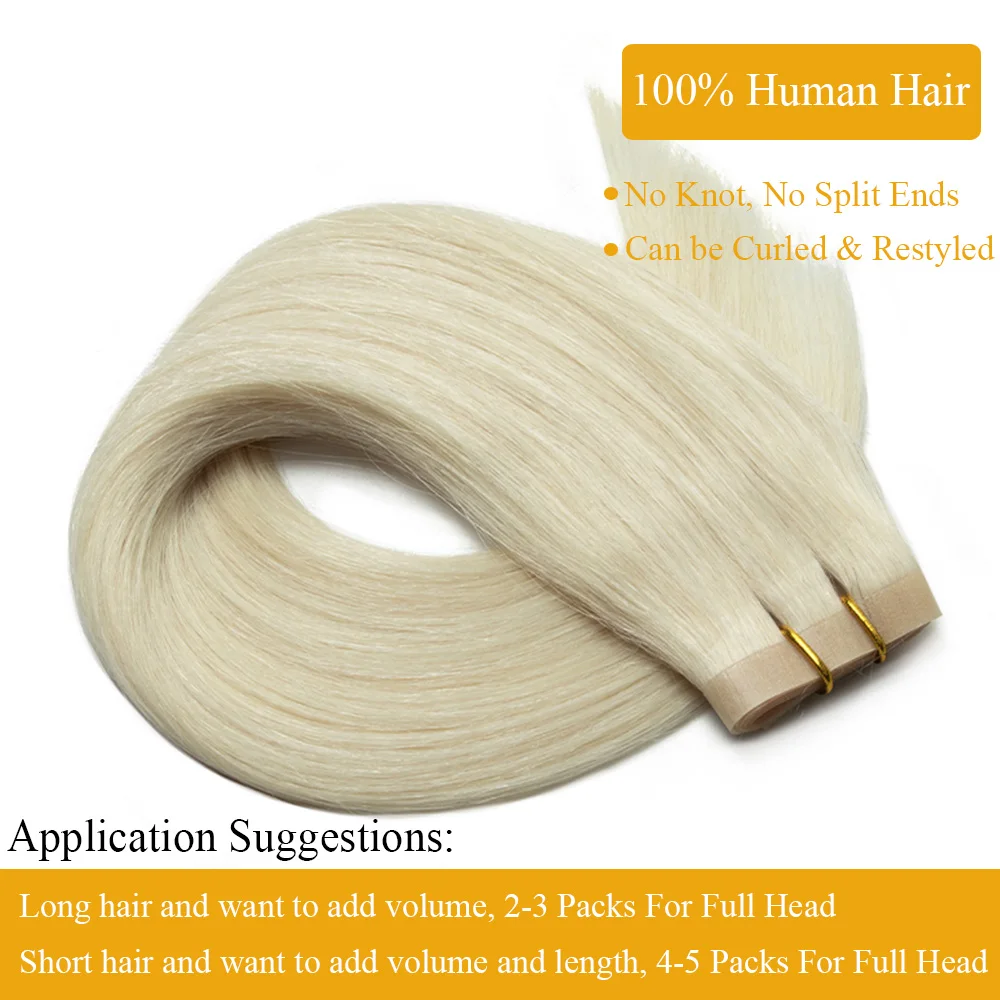 Gerade lange PU-Bandschuss-Echthaarverlängerungen, 30,5–55,9 cm, blond, braun, PU-Hautband im Haar, flacher Schuss, zum Einnähen von MicroLinks-Haaren – Detail 4