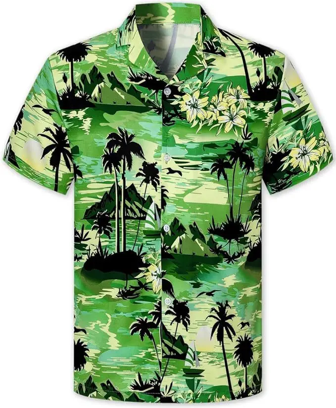 HOT New Men Street Fashion Summer Daily Shirt Hawaiian Cartoon Print Casual Loose Shirts Short Sleeve Beach Loose Tops