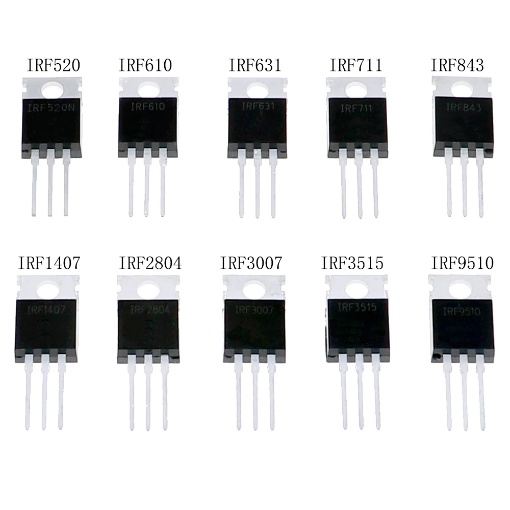 50Pcs 10Value TO-220 Field-Effect Mos Transistor Kit IRF520 IRF610 IRF631 IRF711 IRF843 IRF1470 IRF2804 IRF3007 IRF3515 IRF9510