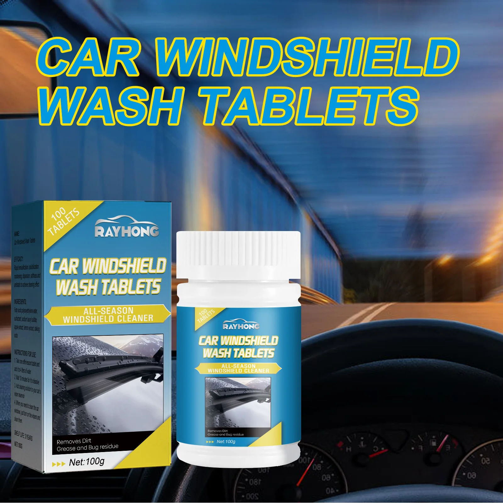 CarWindshieldWasherFluidMultifunctionalDissolvableWindowTablets