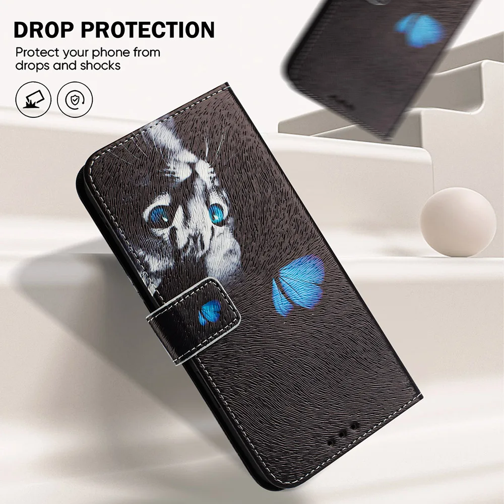 Luxury Coloured Drawing Wallet Phone Case - Shockproof Stand with Card Slot and Flip Cover