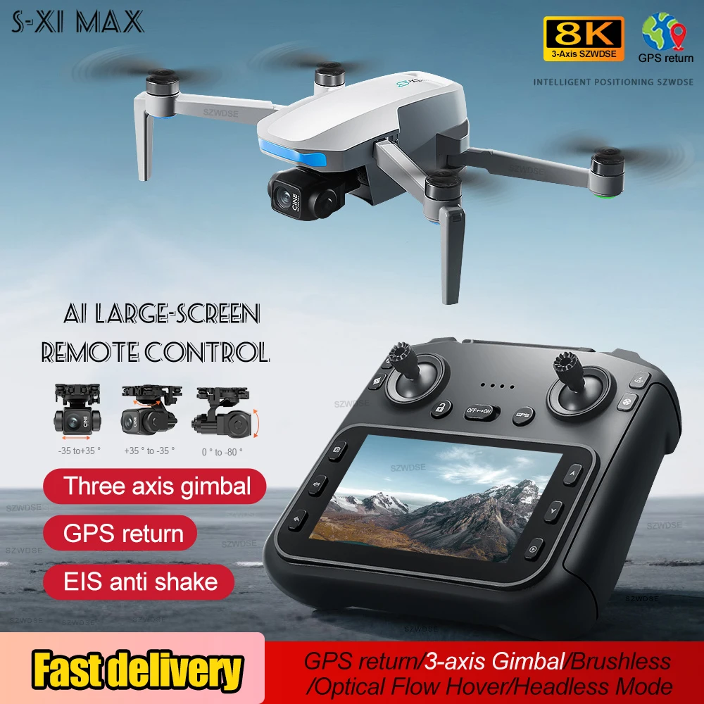 S-X1 Drone GPS di fascia alta Fotocamera professionale 8K con schermo Trasmissione di immagini digitali da 10 km Quadcopter RC senza spazzole con giunto cardanico a 3 assi
