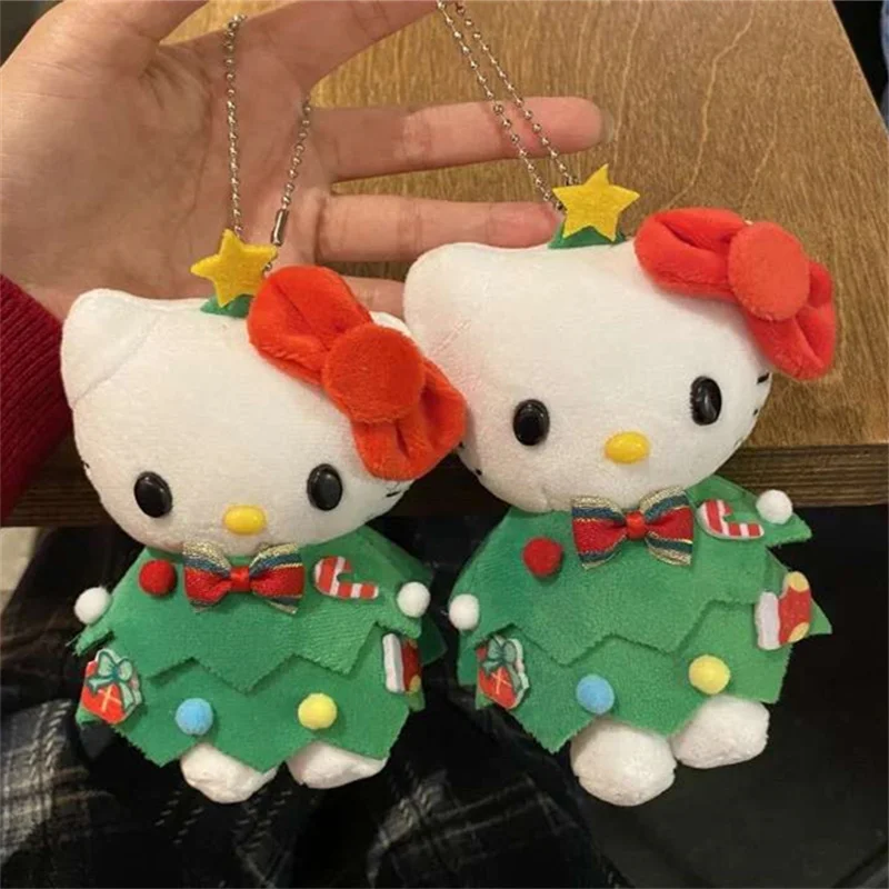 Christmas Hello Kitty Plush Toy Pendant Sanrio KT Cat Christmas Tree Dress Up Doll Keychain Decorative Bag Accessories Xmas Gift 6