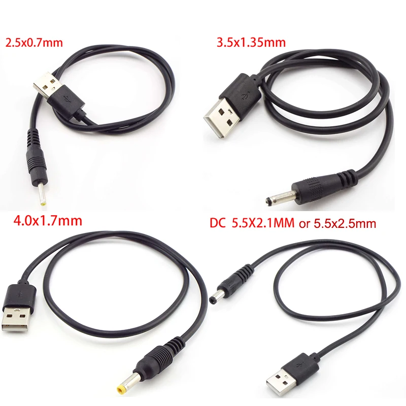 

1m USB type A Male Jack plug to DC 5.5x2.5mm 3.5mm 4.0x1.7 5.5x2.1mm male Power supply type A extension cable connector cords e