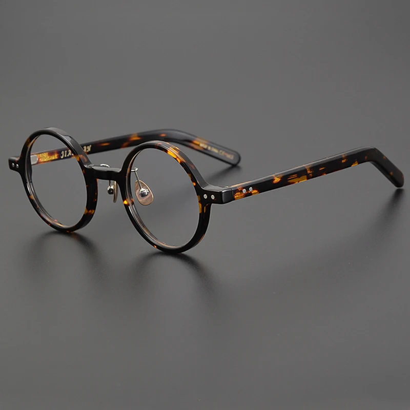 

Niche round glasses frame men's and women's retro small face literary designer acetic acid optical prescription black glasses