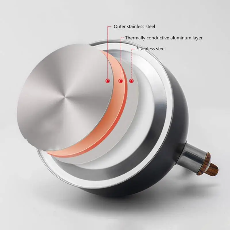 3L Whistling Stovetop Tea Kettle Stainless Steel Whistling Tea Kettle Stovetop For Hot Water Fast To Boil Cool Touch Folding
