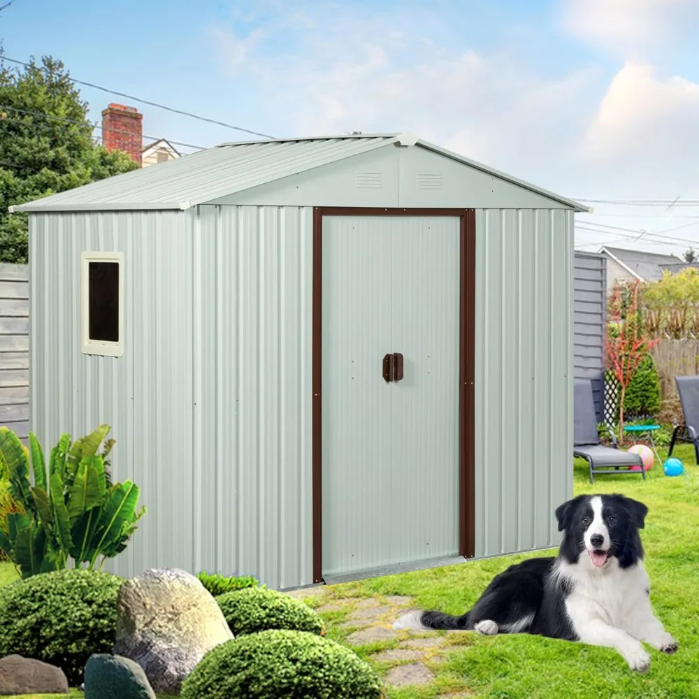 

8ft X 4ft Outdoor Metal Storage Shed With Window Lockable Metal Garden Shed for Backyard Outdoor Patio White Tools Buildings