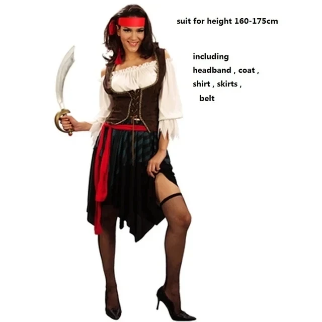 Pirate Pirates of the Caribbean Cosplay Captain Jack Sparrow Costume Men Women Female Male Female Carnival Halloween Sexy Set