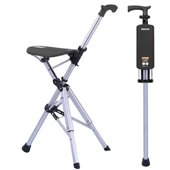 Bastone da passeggio portatile, bastone con sedile, sedia pieghevole, bastone da trekking, per campeggio, escursionismo, alluminio leggero, facile da trasportare, formica
