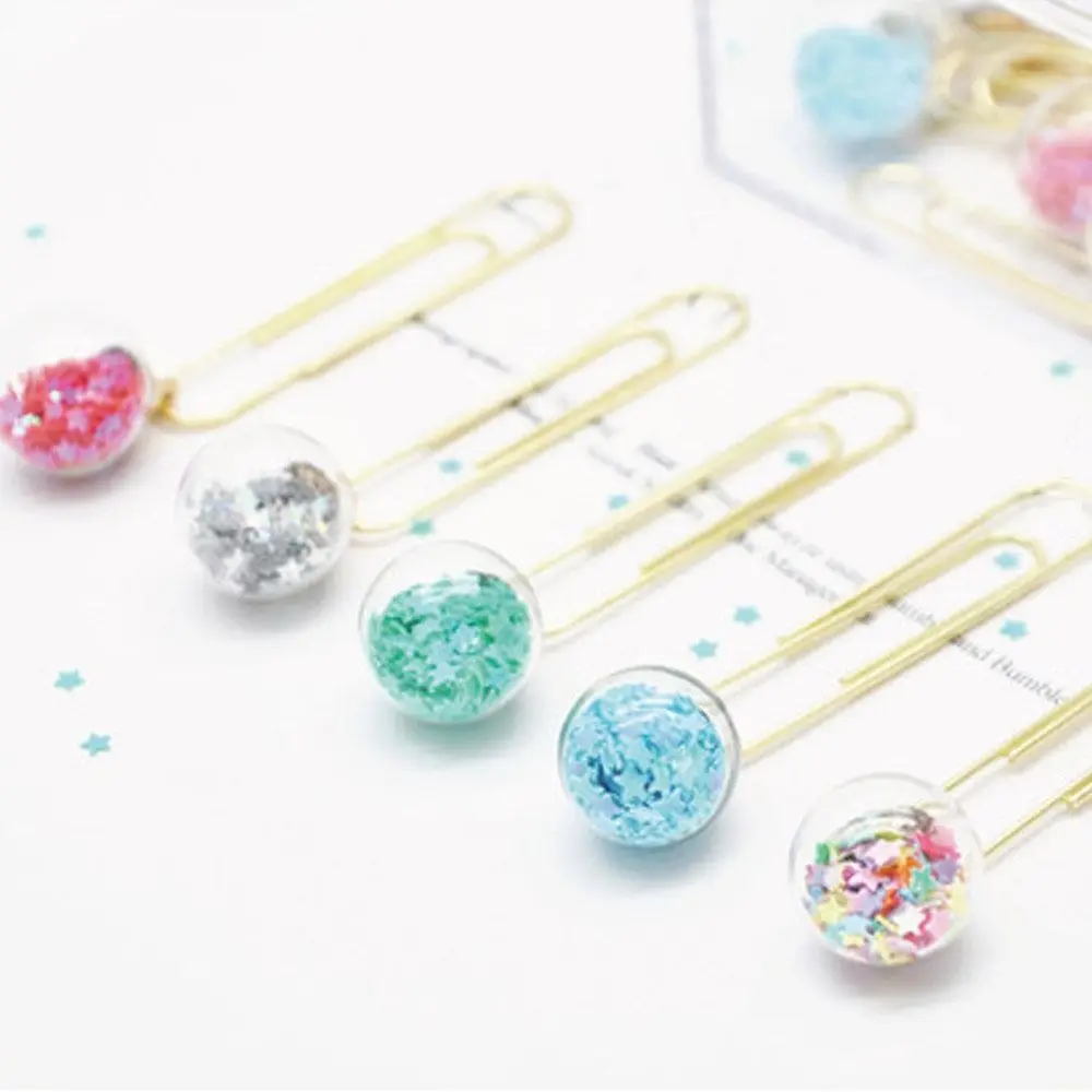 

10Pcs Quicksand Paper Clip Portable Stationery Book Decoration Bookmark Crystal Ball Color Random Page Holder Office