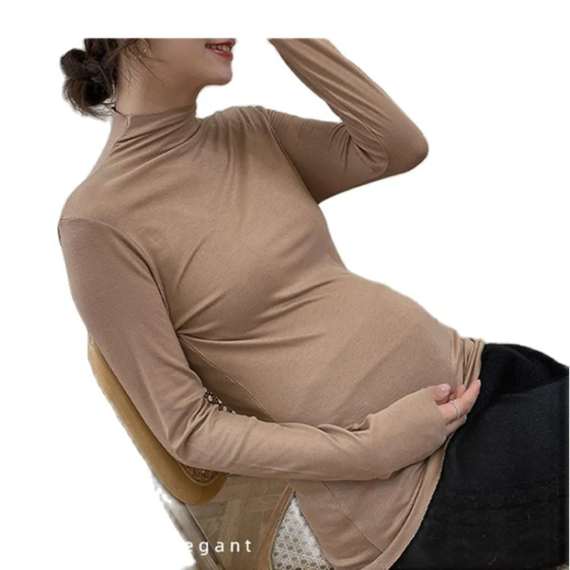 

Winter Maternity Turtleneck Tops Modal Cotton Base Coat Long Sleeve Stretched Pregnant Woman Basic Shirts Pregnancy T-Shirt Tees