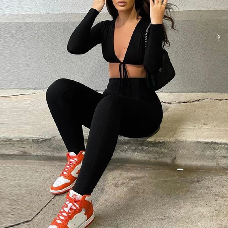 

Novelty bandage club jumpsuit women hollow out long sleeve skinny jumpsuit bodysuit