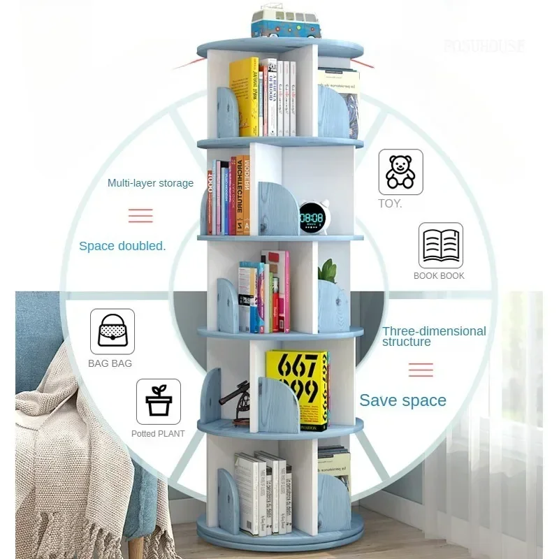 Rotating Floor-standing Bookcases for Apartment Modern Household Bookshelf Minimalist Density Board Bookcase for Library H