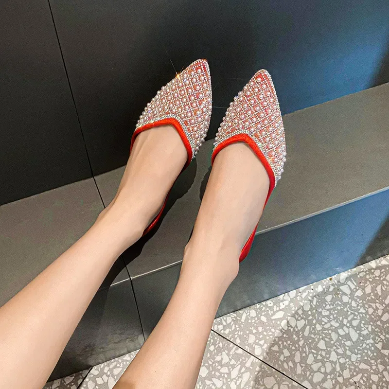 Rhinestone Shoes Women's Summer Flat New Design Sense Small Temperament Large Size 41 43