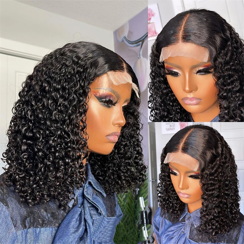 

Natural Black Short Bob wig Kinky Curly Lace Front Wig 180% Density For Black Women With Baby Hair Glueless Wig Daily Wigs
