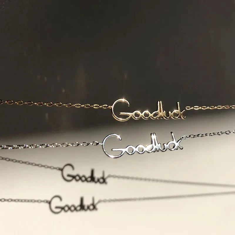 925 Sterling Silver Goodluck Lucky Letter Pendant Necklace for Women Clavicle Chain Party Cute Jewelry Accessories Gifts