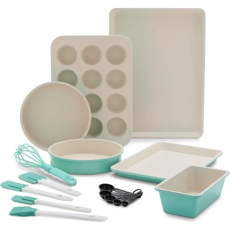 

GreenLife Bakeware Healthy Ceramic Nonstick, 12 Piece Baking Set with Cookie Sheets Muffin Cake and Loaf Pans including utensils