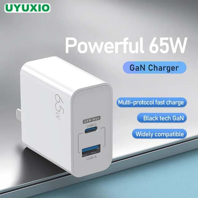 UYUXIO-Adaptateur de chargeur de téléphone 2 en 1, charge super rapide, Gan, 65W, Macbook, iPad, Samsung, iPhone 16, 15 Pro Max Plus, tous les téléphones 1