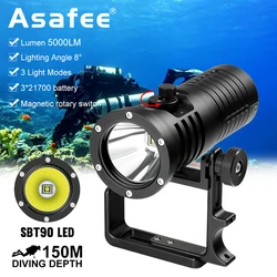 Asafee DT08 150M Underwater Diving Flashlight 5000LM SBT90 LED Diver Light Torch Magnetic Switch Waterproof Scuba Main Lantern
