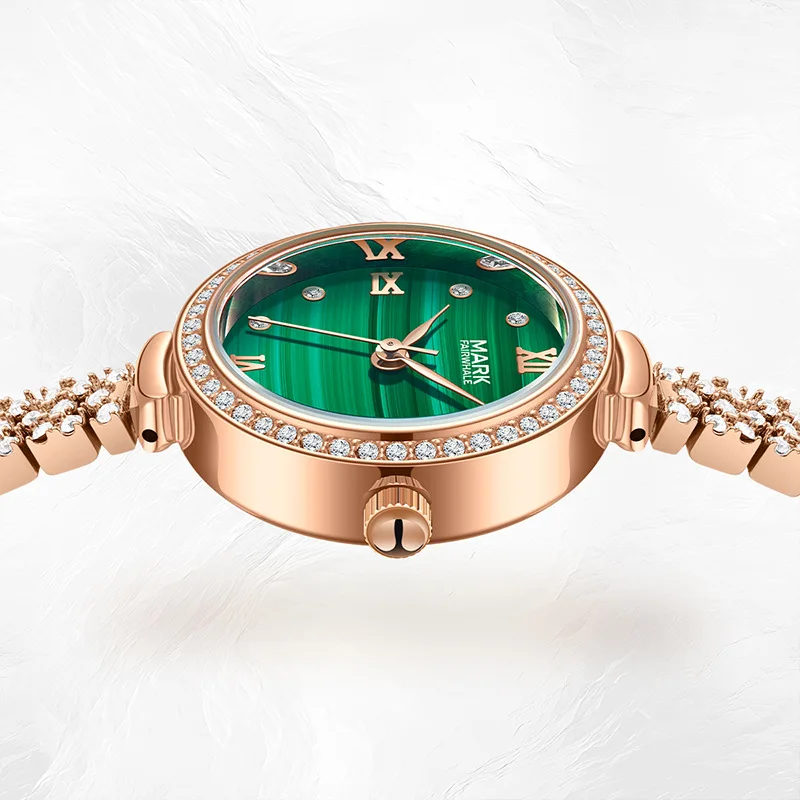 MARK FAIRWH Watch Women's Light Luxury Diamond Set Atmospheric Simple Fashion Small Green Watch Waterproof Quartz