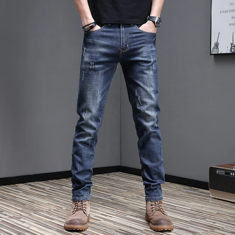Embroidered Jeans Men's Autumn Winter New Korean Fashion Slim Little Feet Trousers Stretch Vintage Street Denim Trousers Male 5