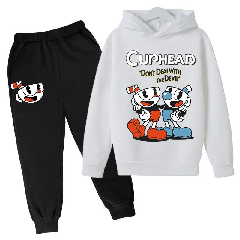 Kids Game Cuphead hoodie hoodie pants two-piece children clothing set 4-14 year