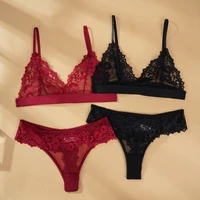 Ensemble de soutien-gorge en dentelle Sexy pour femmes, Lingerie Ultra-fine, slip Transparent sans fil, sous-vêtements intimes respirants et exotiques, été 4
