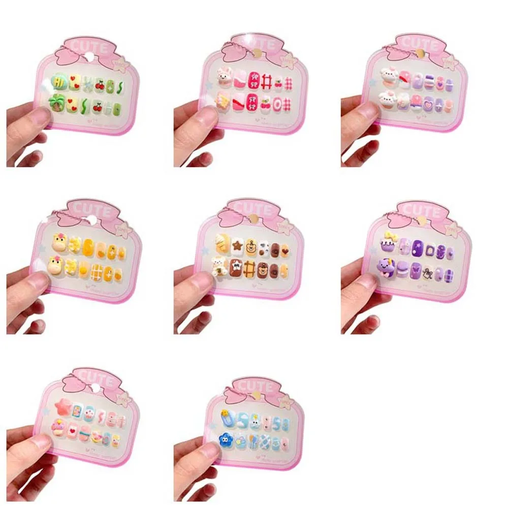 3D Animal Cartoon Fake Nails Short Square Shaped Manicure Material Children False Nails Flower Bowknot Press on Nails