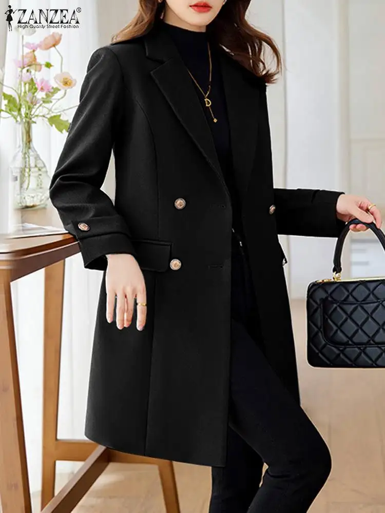 ZANZEA Women Elegant Solid Long Coat 2023 Autumn Lapel Collar Blazer Fashion Long Sleeve Jacket Casual Loose Buttons Outwears