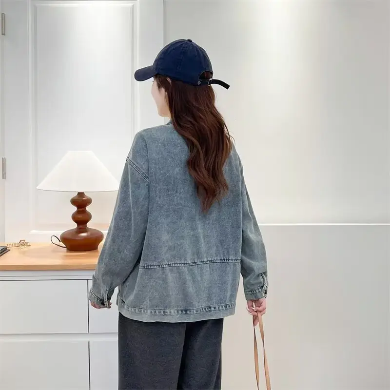 XXXXL Fashion Plus Size Women's Denim Jacket Autumn New Simple Casual And Versatile Retro Cardigan Coats 773