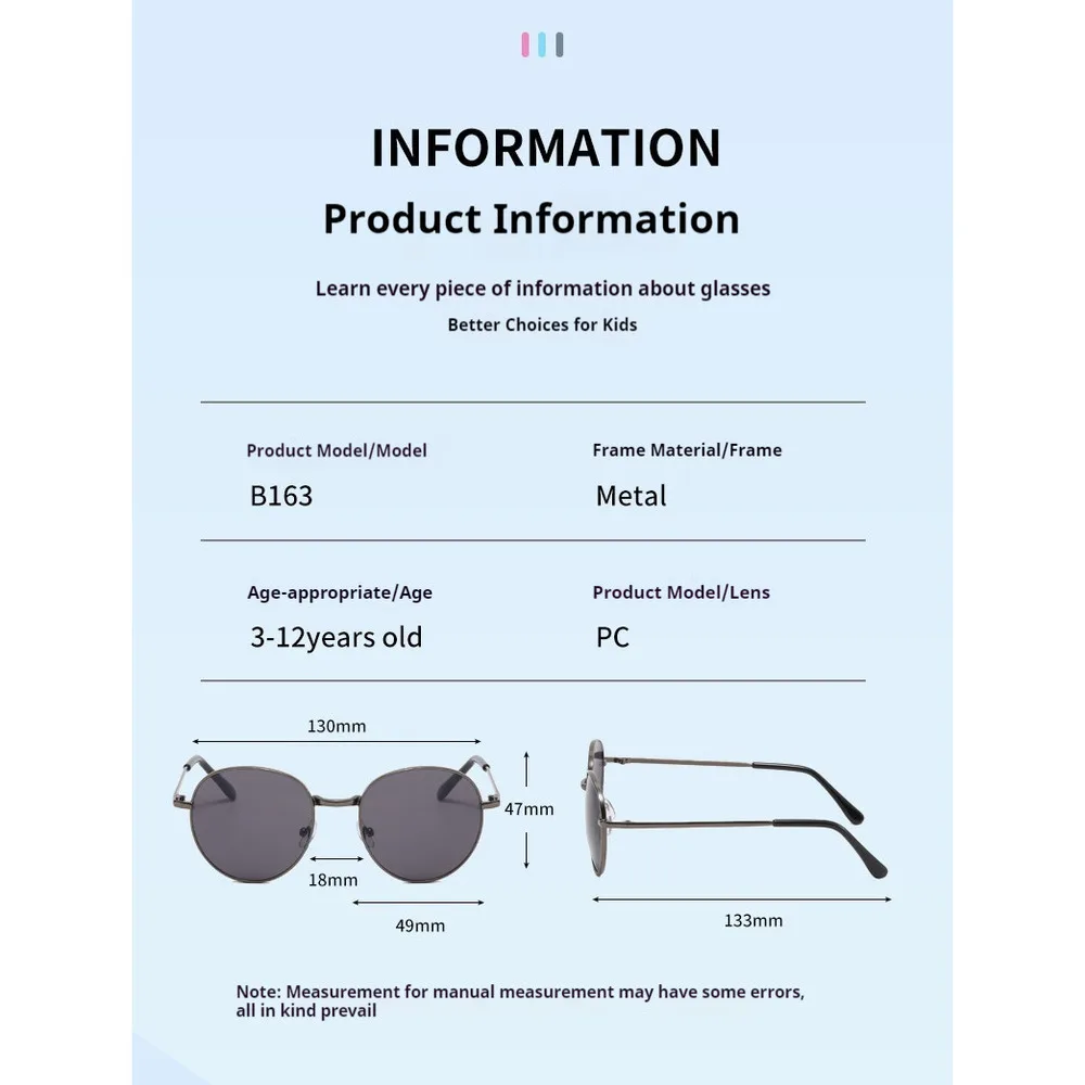 New Straight Metal Sunglasses Boys And Girls, Small Oval Children's Glasses For Babies