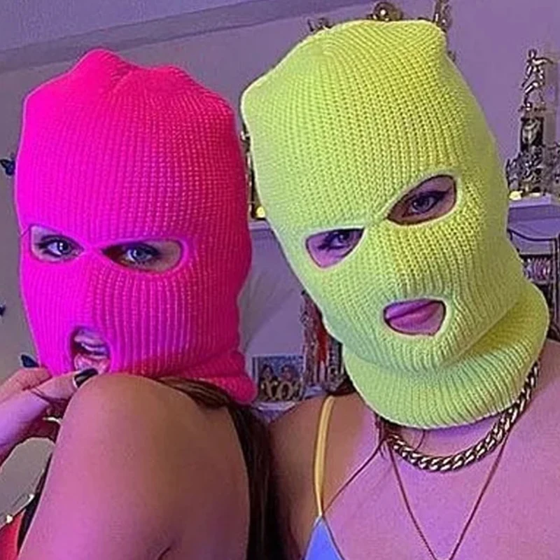 

3 Holes Full Face Mask Winter Warm Mask Ski Sports Balaclava Masks Y2K Knitted Beanies Punk Hip Hop Beanie Cap Motorcycle Helmet