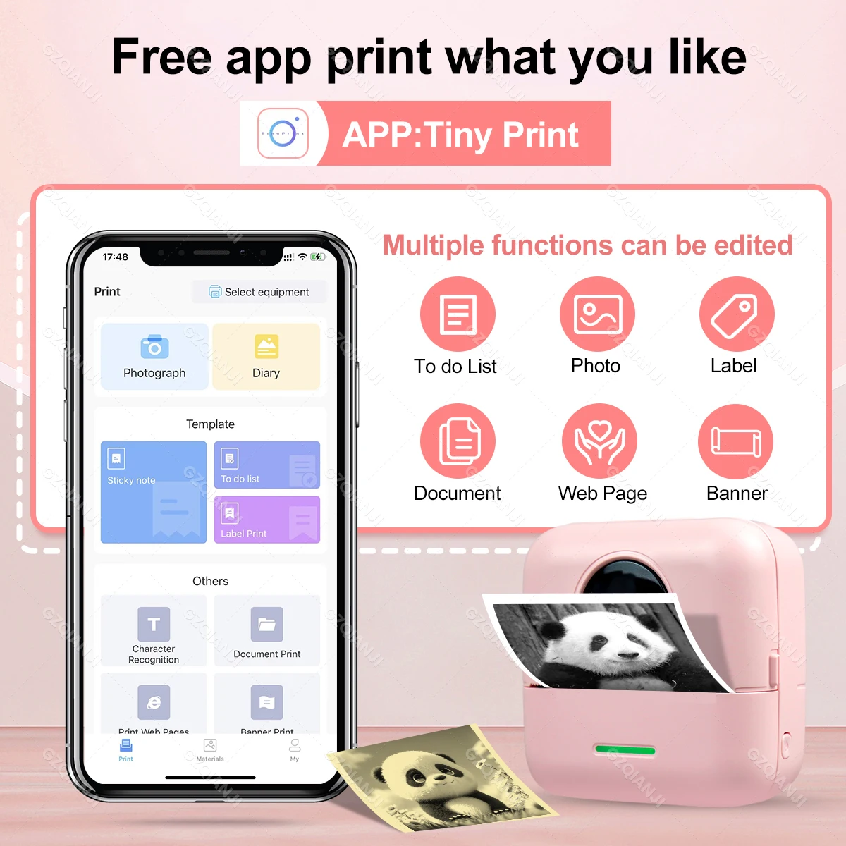 Mini Thermal Label Printer Smart Pocket Portable Photo Printer For Mobile Wireless Bluetooth Adhesive Sticker w/ Printing Paper