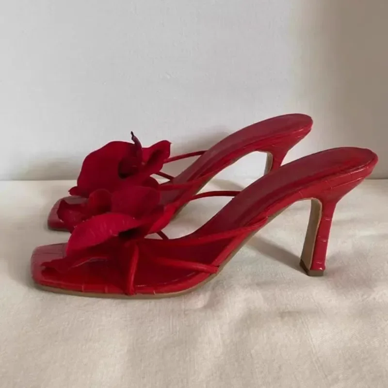 Brand Shoes Female 2024 Summer New Elegant Flowers Design Women's Slippers Casual Fashionable Outer Wear High Heel Slides Women 4
