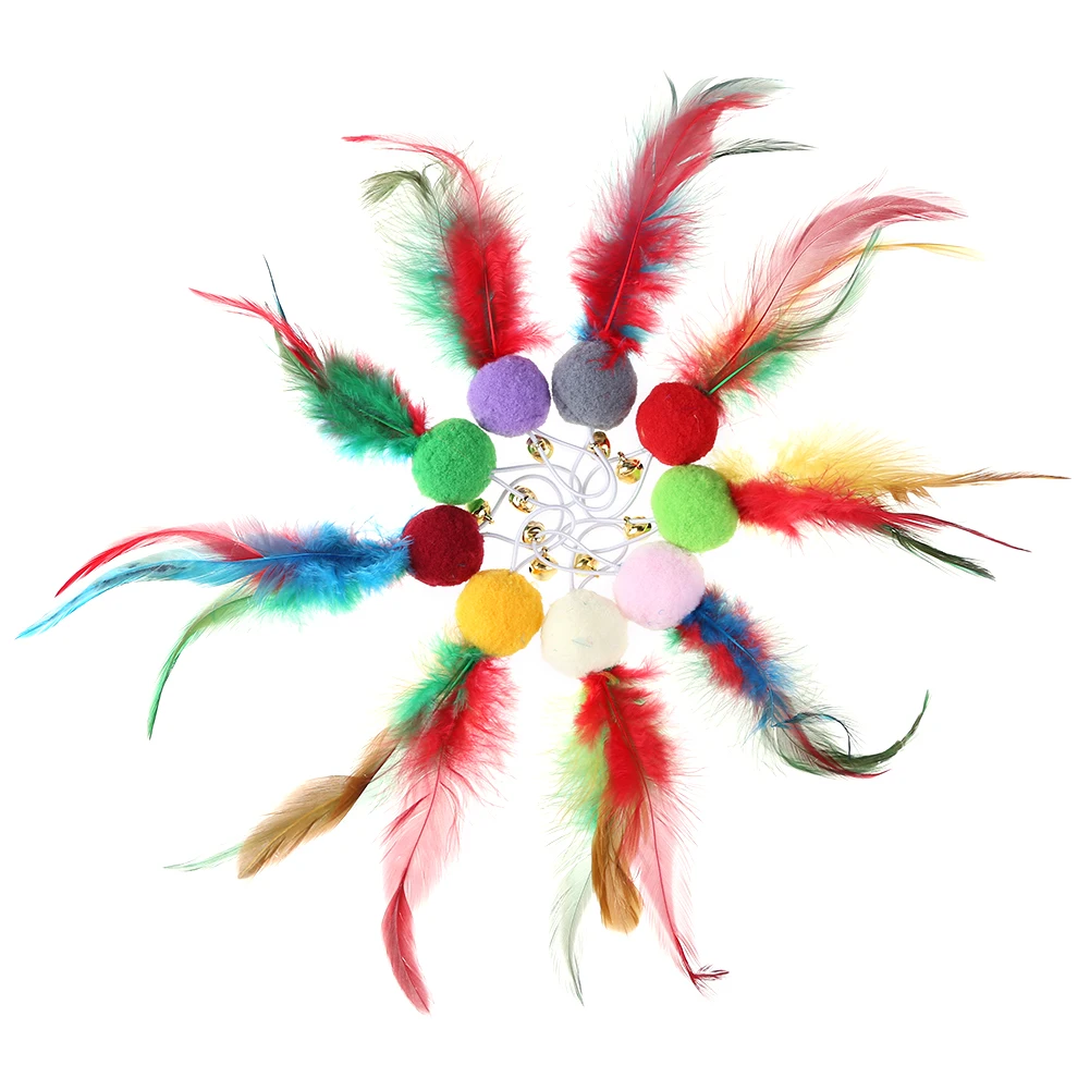 10PCS Replacement Cat Feather Teaser Toys with Bell – Interactive Wand Refills for Indoor Cats
