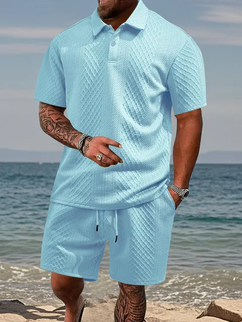 Polo de sport décontracté pour hommes, avec revers, chemise et Short à manches courtes, costume Texture Jacquard, nouvelle collection été 2025 1