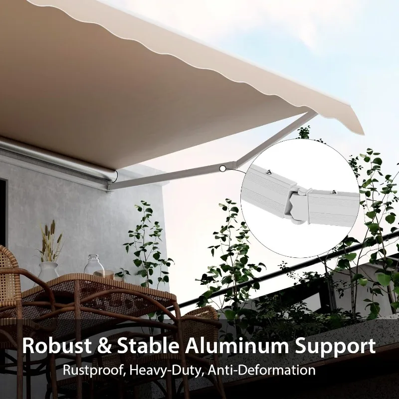 10 Ft x 8.2ft retractable awning, aluminum patio awning, outdoor manual retractable awning 5