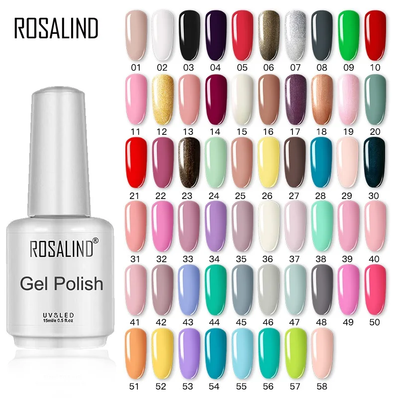 ROSALIND Mini/15ml Soak Off Pure Color Nail Gel Bright For Nail Art Design LED/UV Lamp Semi Permanent Need Base Top Coat