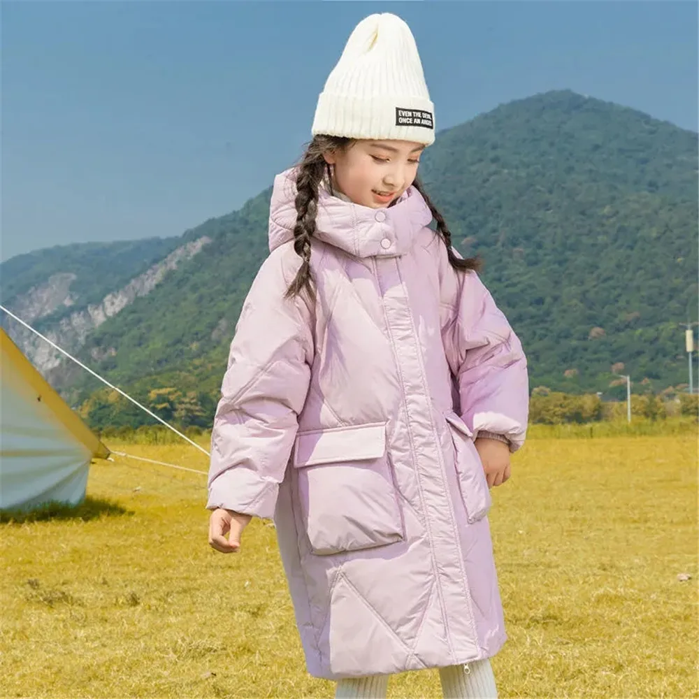 

Winter Polyester Jacket Gir Coat 2022 Korean Version Hooded Thickening Keep Warm Solid Colorleisure Time Children Parkas