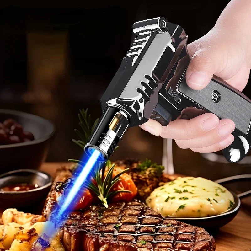 Outdoor Windproof Butane Gas Turbo Metal Lighter Multipurpose High Temperature Welding Gun Inflatable Lighter Men's Smoking Tool