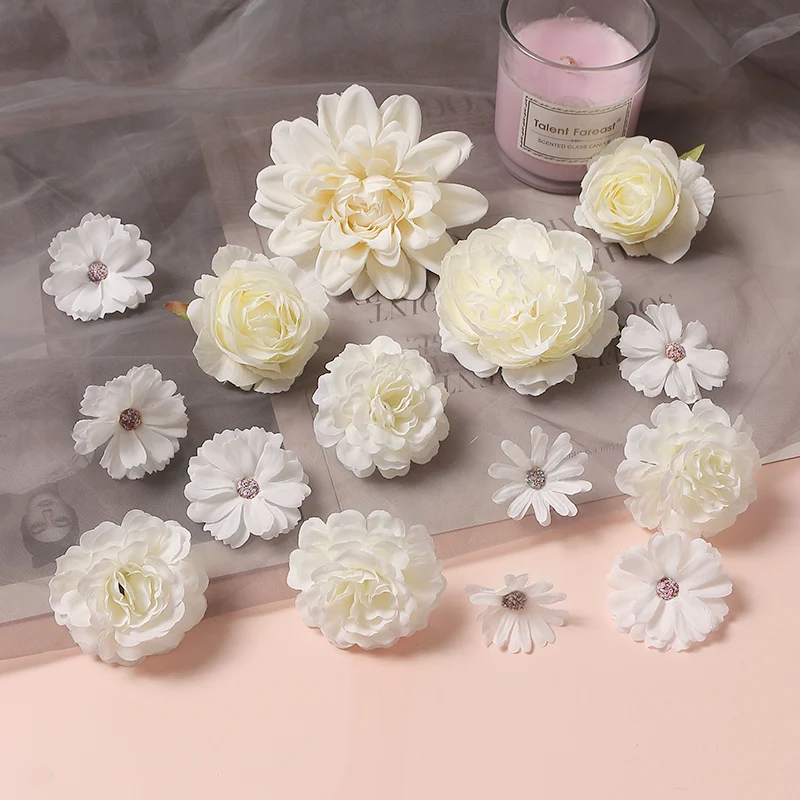 Weiße Serie Rose Künstliche Blumen Seide Kunstblumen für Heimdekoration Hochzeitsdekoration DIY Kranz Geschenk Zubehör Ornamente – Detail 3
