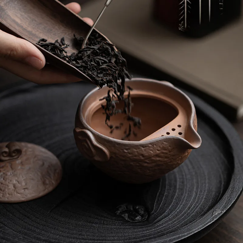 150ml Handmade Old Rock Mud Hand Held Teapot Luxury Tea Infuser Pot Tea Brewing Kettle with Ball Hole Cafes Supplies Ornaments